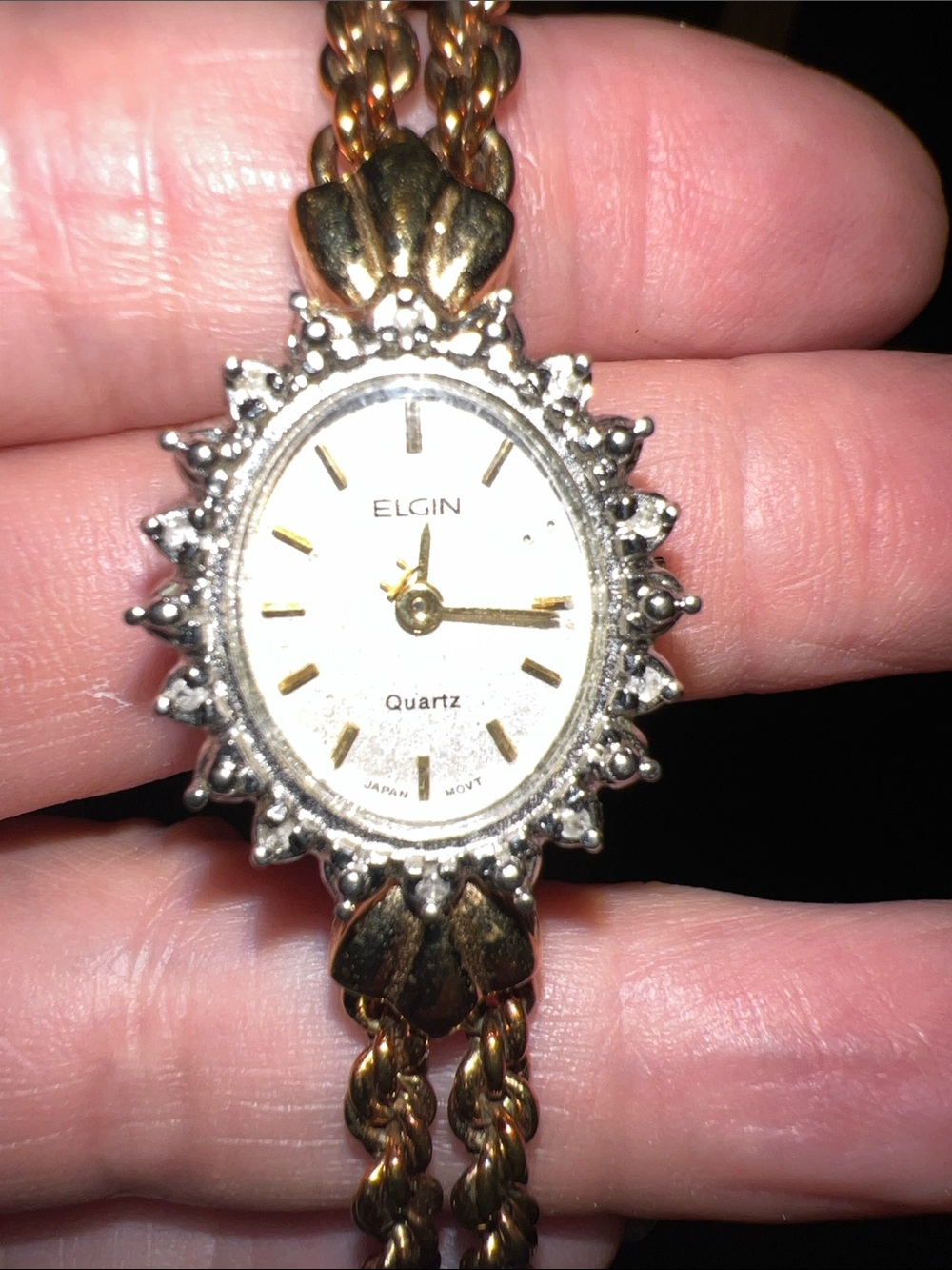 Vintage Elgin Gold-Tone Women's Bracelet Watch Diamond Quartz Accuracy